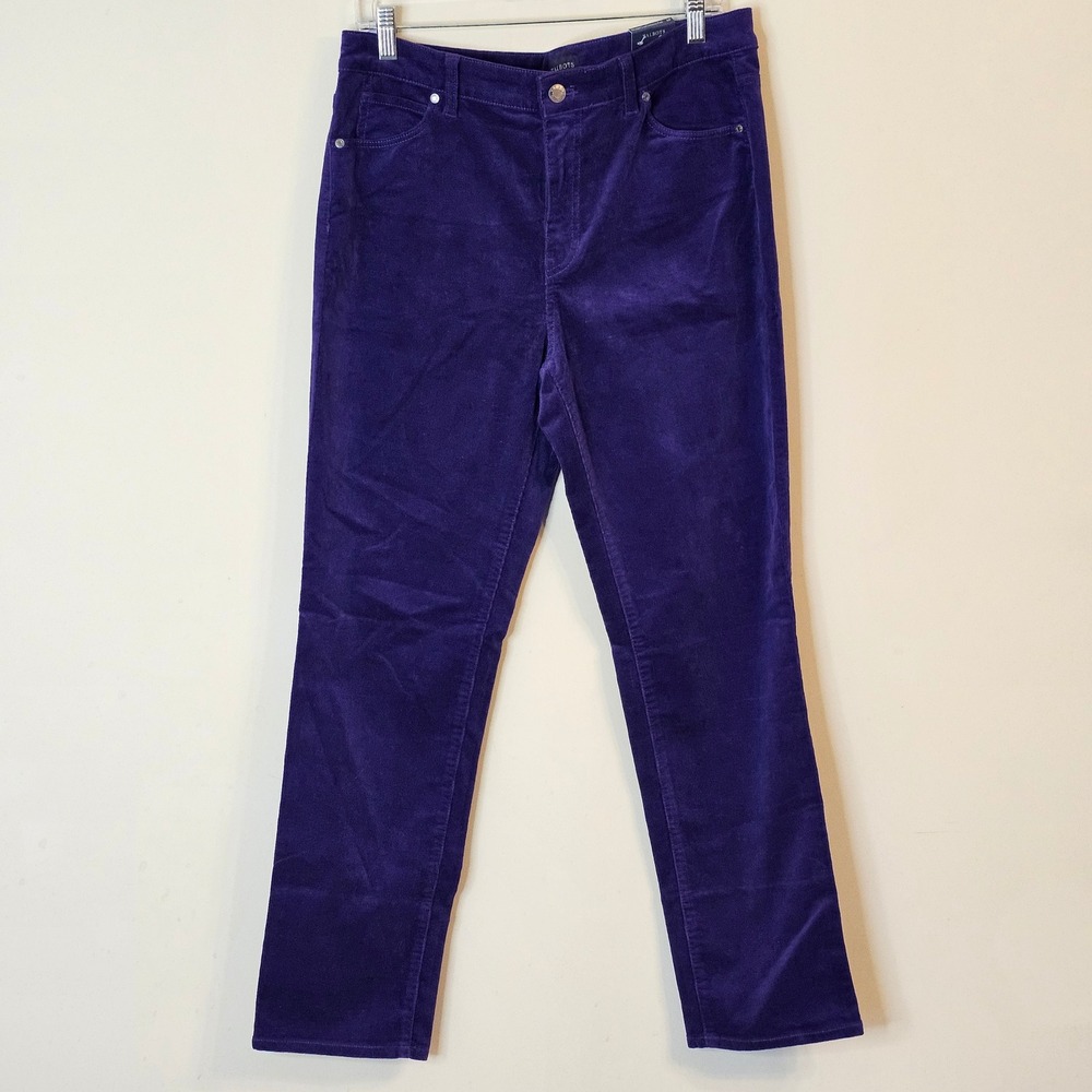 Talbots Corduroy Pants Women 10P Purple Straight Leg High Waist Slimming NWT